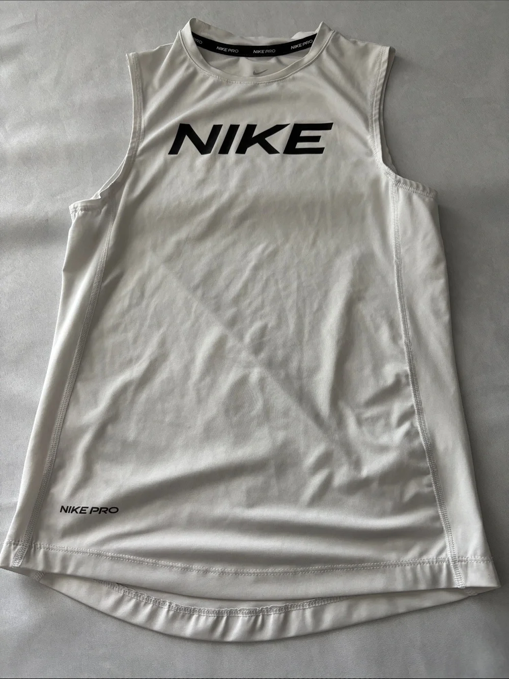 Nike White Sleeveless Training Tank with Black Logo kids size S